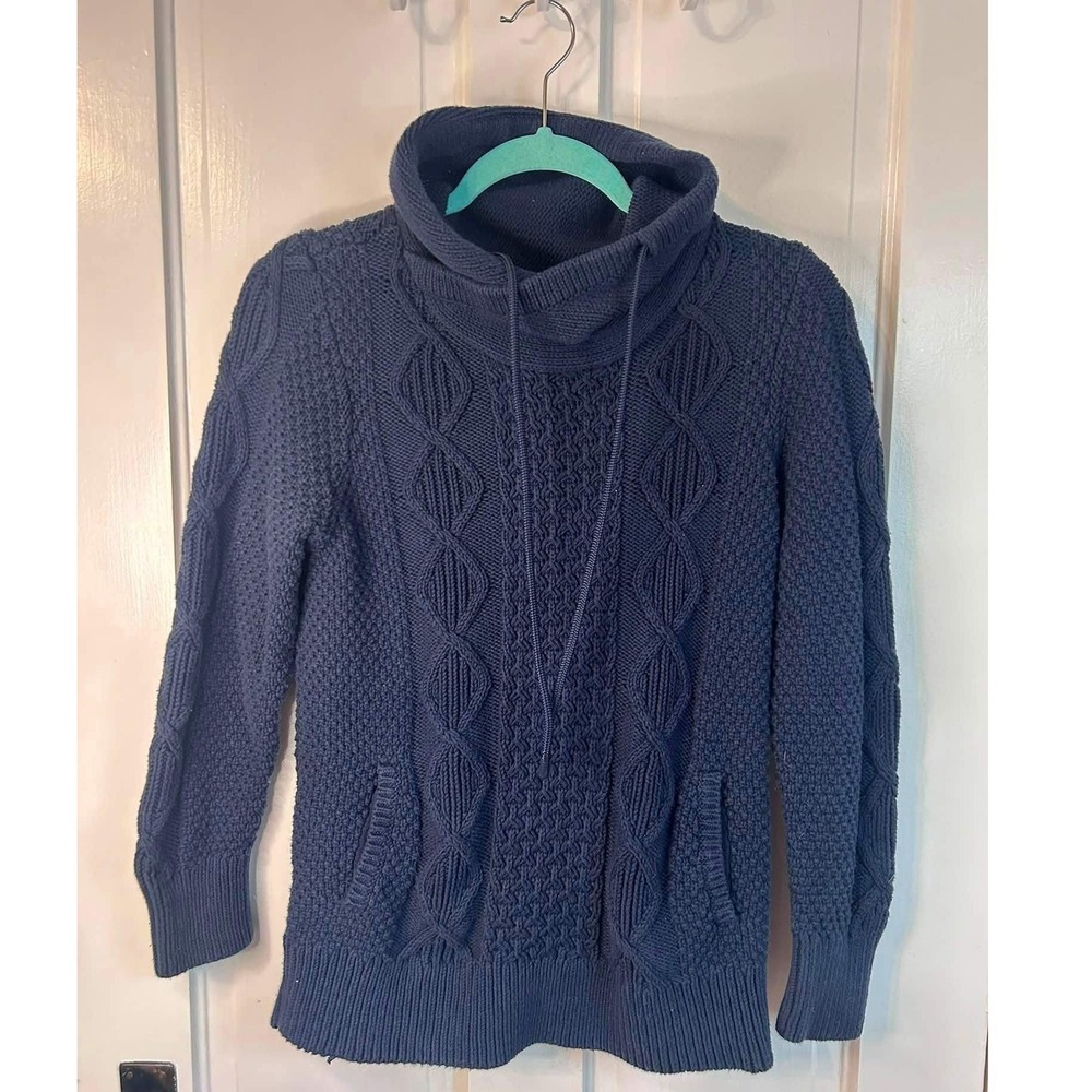 L.L. Bean Signature Cowl Neck Sweater Womens Small Navy Excellent Cable Knit
